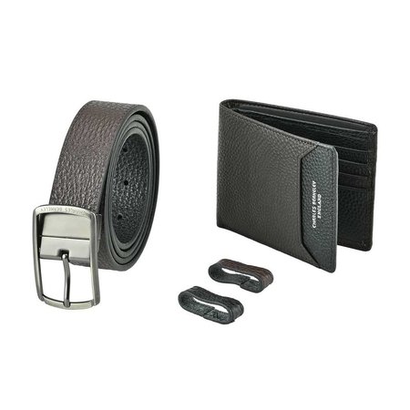 Tumbled Leather Wallet & Gun Metal Buckle Belt Gift Set